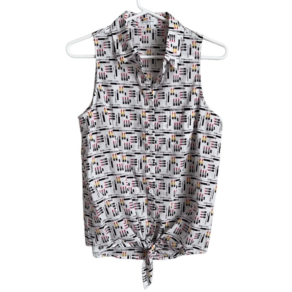 Equipment Femme Lipstick Print White Button Down Top Mod Girly Festival Small
